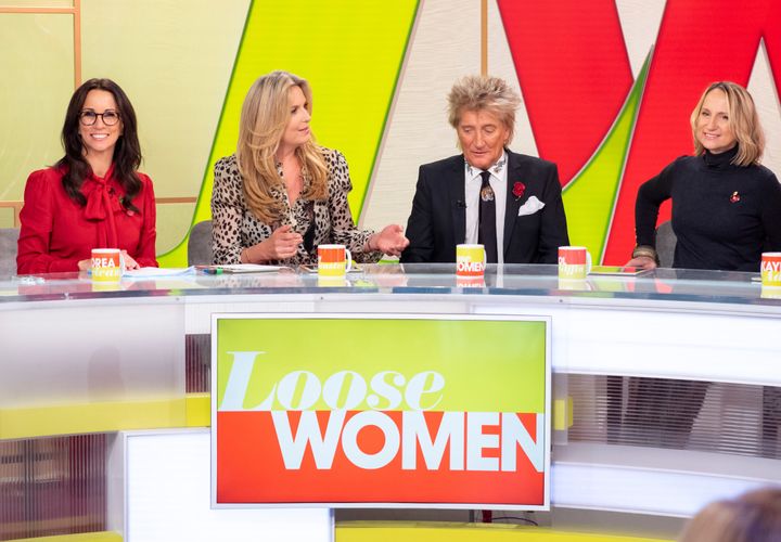 Andrea McLean (left) with (l-r) Penny Lancaster, Rod Stewart and Carol McGiffin.