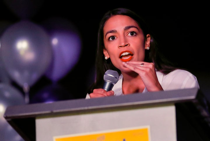 Alexandria Ocasio-Cortez speaks to supporters on Election Day in New York.