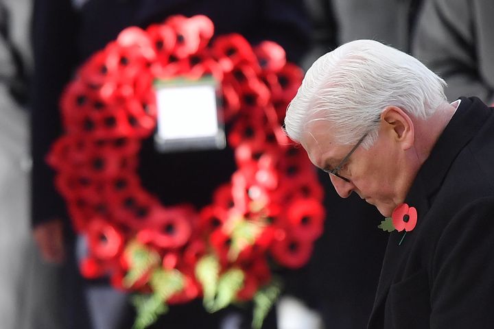President of Germany, Frank-Walter Steinmeier lays a wreath at the Cenotaph during the Remembrance Sunday ceremony.