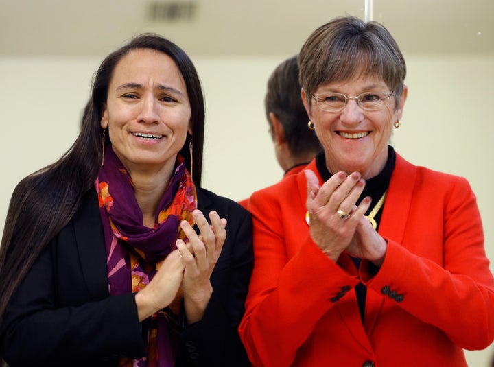 Sharice Davids, the first openly gay person to represent Kansas in Congress, with governor-elect Laura Kelly.