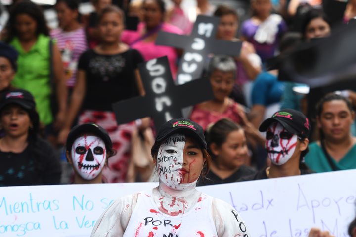 Salvadoran women march for the decriminalisation of abortion in San Salvador, on September 28, 2017