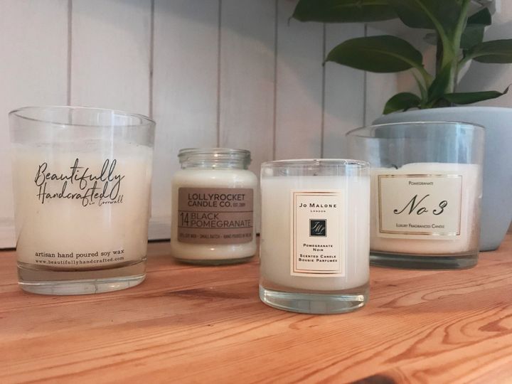 From left to right: candles from Etsy, Not On The High Street, Jo Malone and Aldi 