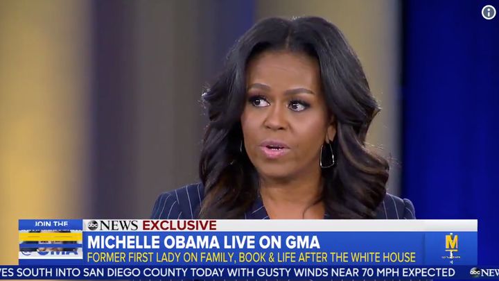 Michelle Obama praised former first daughters Jenna and Barbara Bush and Chelsea Clinton on "Good Morning America" on Nov. 12.
