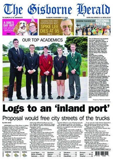 The cover of The Gisborne Herald on Tuesday, November 13.