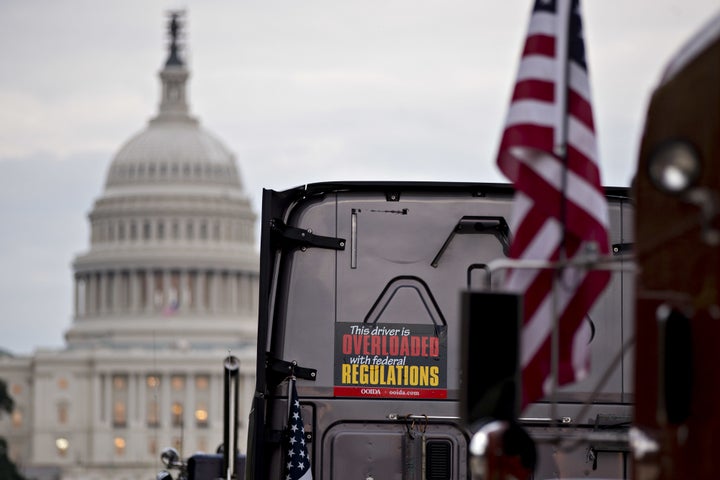 Trucks lined up at a demonstration in Washington in October.