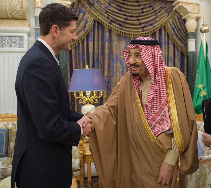 House Speaker Paul Ryan and Saudi King Salman in Riyadh, Saudi Arabia, on Jan. 24. Republican leaders in the House of Representatives moved on Nov. 13 to quash a bill that would end U.S. support for the Saudi-led military campaign in Yemen.