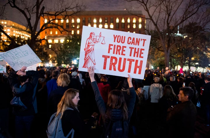 Thousands gathered to protest in Washington after President Donald Trump forced the resignation of Attorney General Jeff Sessions last week.