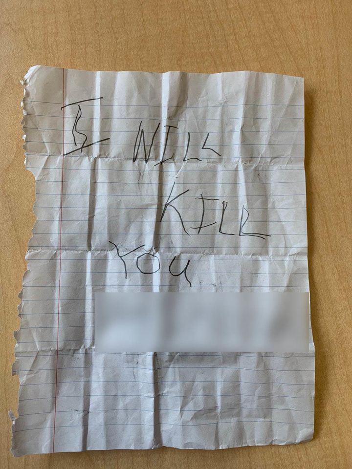 This is the second note that the fifth-grader reportedly found in her cubby.