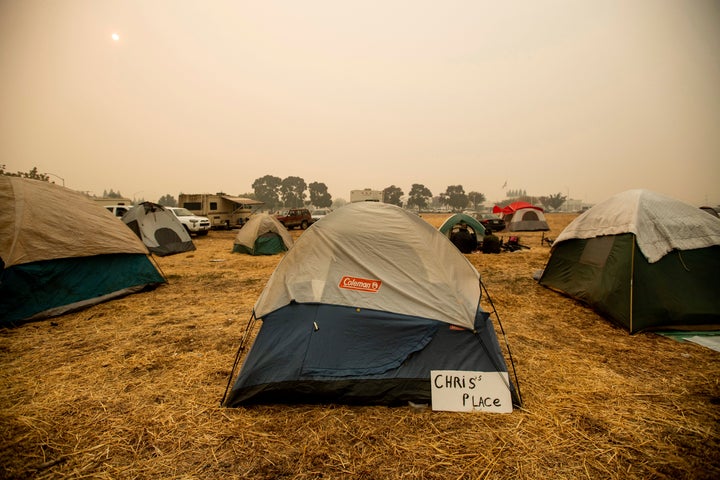 A makeshift shelter for evacuees in Chico, California, on Wednesday.