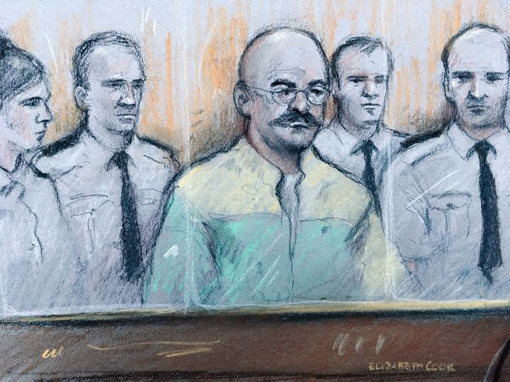 A court sketch of Bronson during the trial 