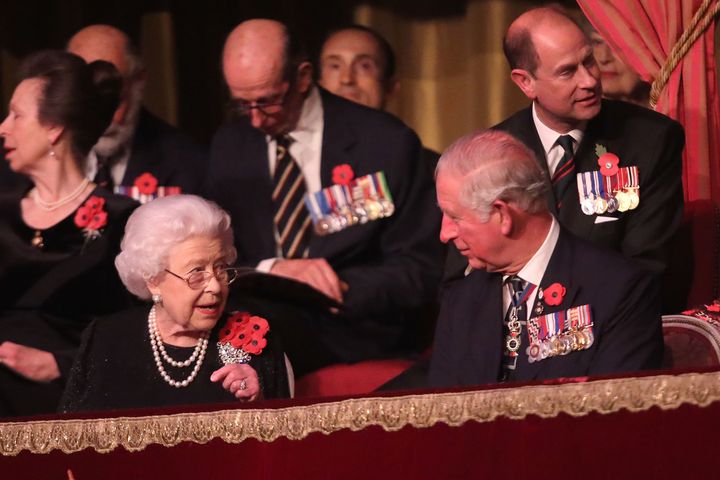 Queen Elizabeth II and Prince Charles attend the Royal British Legion Festival of Remembrance at the Royal Albert Hall on Nov. 10 in London. 