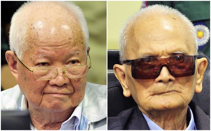 Former Khmer Rouge head of state Khieu Samphan, left, and former Khmer Rouge leader "Brother Number Two" Nuon Chea were found