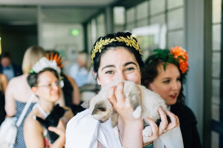 Colleen (above) and Iz provided a "kitten hour" instead of a cocktail hour for their guests.