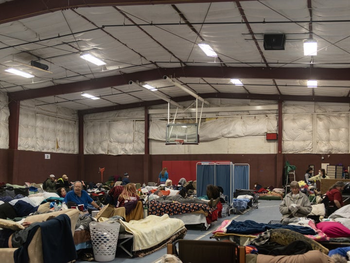 East Avenue Church Shelter in Chico, California, where norovirus has spread and makeshift quarantine barriers have been erected.