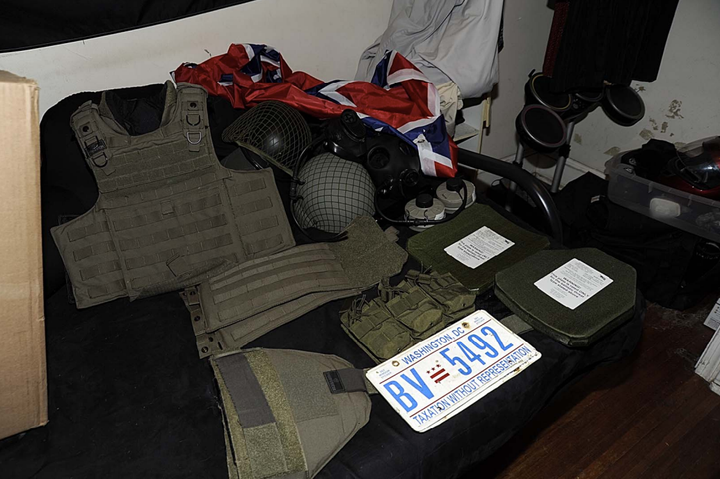Body armor and helmets found inside the Clark home.
