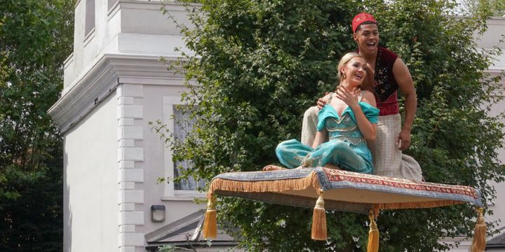Tilly Keeper as Jasmine and Zack Morris as Aladdin in Albert Square.