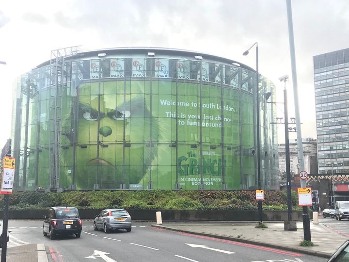The advert adorns the gigantic wraparound space on the BFI IMAX building in London's Waterloo.