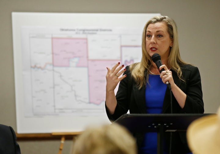 In this May 10, 2018 file photo, Kendra Horn speaks during a forum for Oklahoma 5th Congressional District seat Democratic candidates in Edmond, Okla. Horn defeated Republican Rep. Steve Russell. (AP Photo/Sue Ogrocki, File)