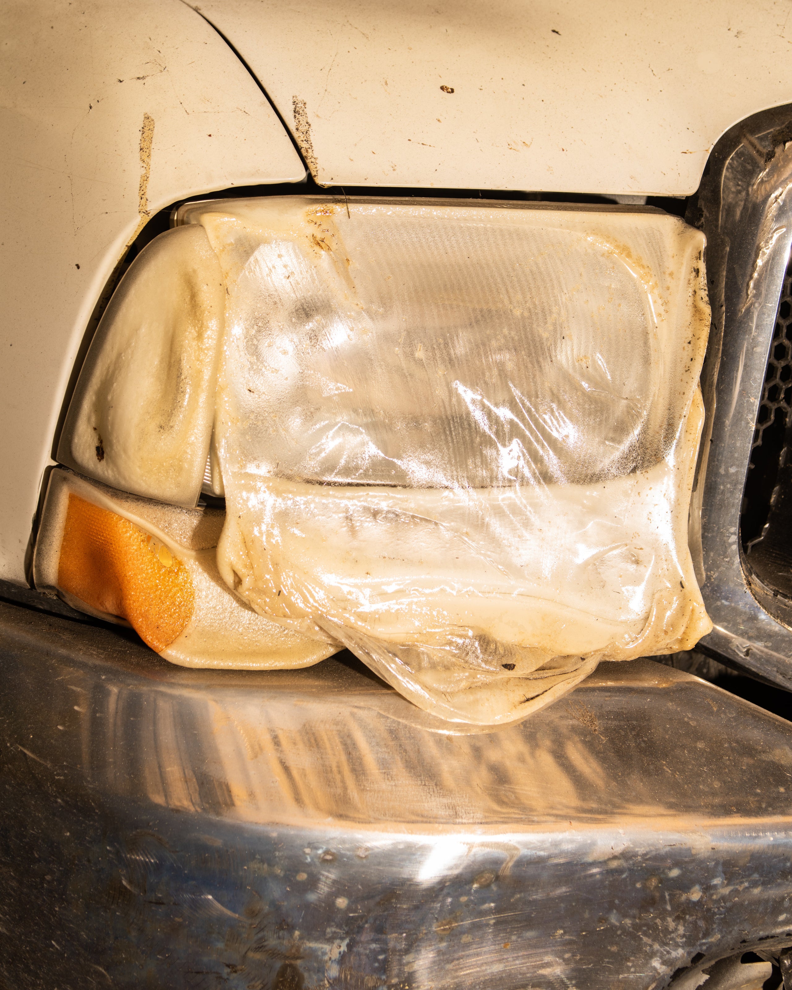A headlight on a Ford pickup in Paradise was melted in the fire. 