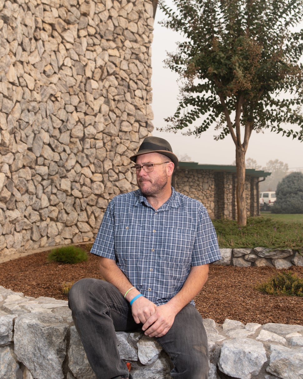 Pastor Ron Zimmer in front of the East Ave Church in Chico, California. Zimmer, who has been at East Ave Church for 16 years, opened the church as a shelter for Camp fire evacuees.