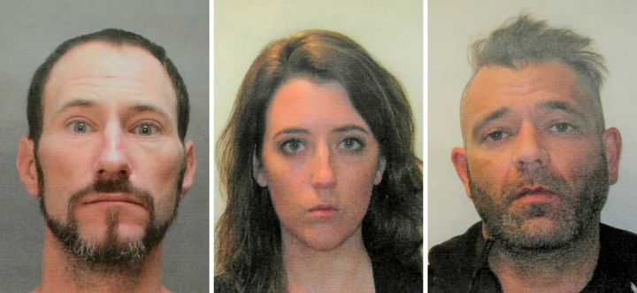 This November 2018 combination photo provided by the Burlington County Prosecutors office shows Johnny Bobbitt (left), Kate McClure (center) and Mark D'Amico (right). 