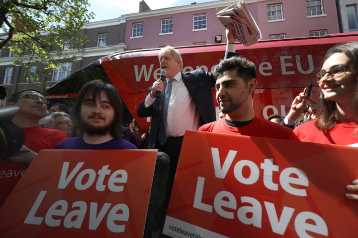 Boris Johnson delivers a speech during the referendum campaign.