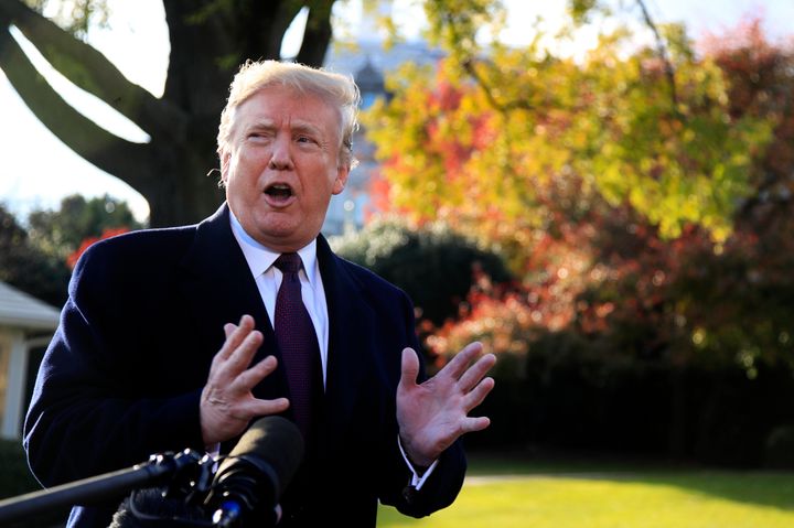 President Donald Trump speaks to the media before leaving the White House to travel to Florida, where he will spend Thanksgiving at Mar-a-Lago.