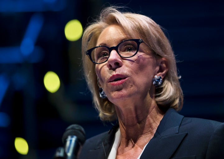 Education Secretary Betsy DeVos speaks during a student town hall at National Constitution Center in Philadelphia, Monday, Se