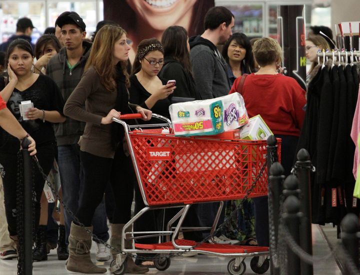 A crowd of shoppers browses the Black Friday sales at a Target in Burbank, California, in 2012.
