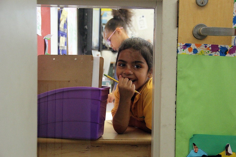 Alyssa in her first-grade classroom at Mott Haven Academy Charter School, where she enrolled after moving in with a foster mo
