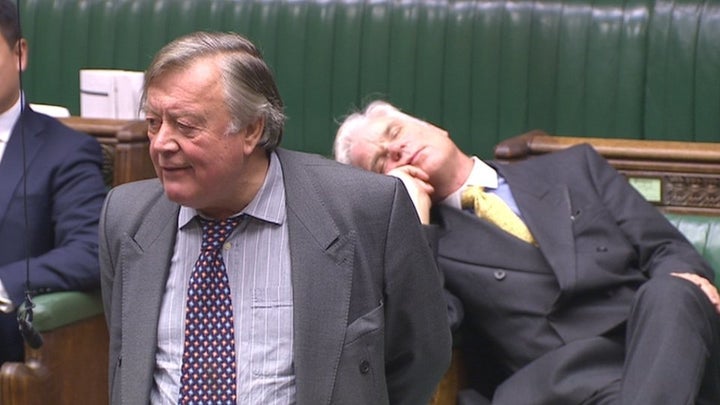 Sir Desmond Swayne sleeps during Ken Clarke's speech