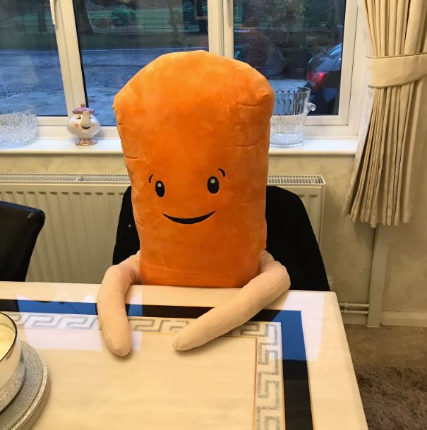 Mandy's carrot waiting for breakfast at the table this morning. 