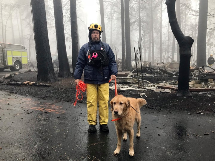 Eric Darling and his dog are part of a search team from Orange County, California. Theirs is one of several teams conducting