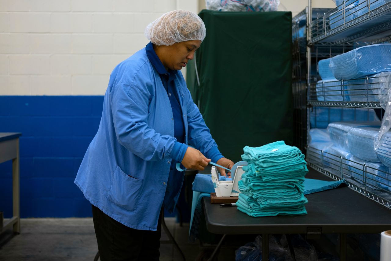 Tymika Thomas runs a crew that prepares packs of surgical linen for the Cleveland Clinic, the world-renowned hospital nearby.