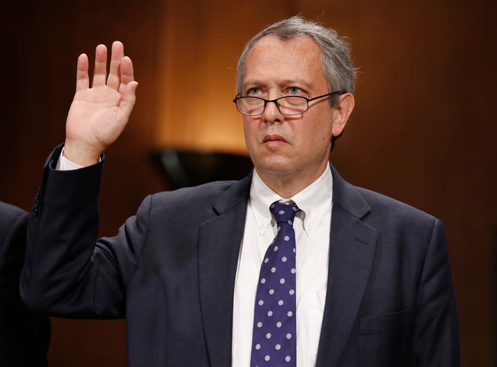 Thomas Farr is sworn in during a Senate Judiciary Committee hearing on his nomination to be a district judge on the United States District Court for the Eastern District of North Carolina, Sept. 20, 2017. (AP Photo/Alex Brandon, File)