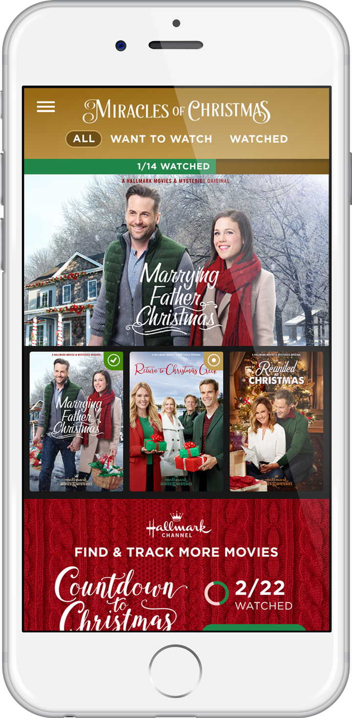 Hallmark’s Countdown to Christmas Movie Checklist App lets holiday movie lovers set alerts so they don't miss any of the festive films.