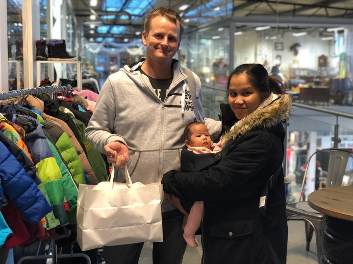 Cato Limås, his partner and baby shop at ReTuna, Sweden.