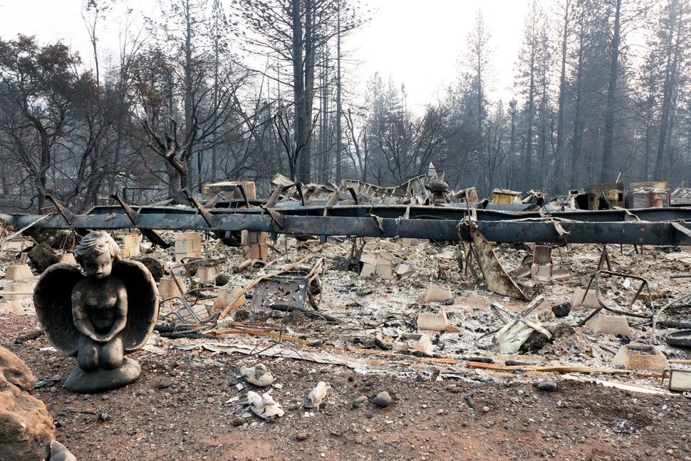 Every mobile home was destroyed at Ridgewood but many residents' law decor was still standing. 