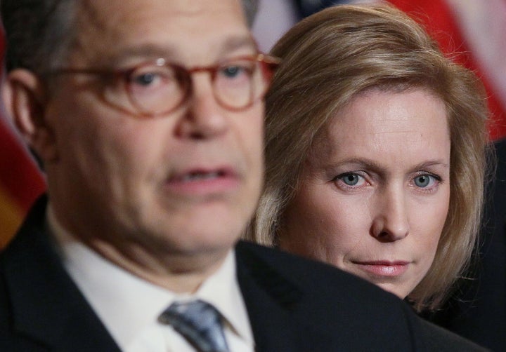 Sen. Kristen Gillibrand (D-N.Y.) and then-Sen. Al Franken (D-Minn.), at a news conference at the U.S. Capitol on Feb. 8, 2011.