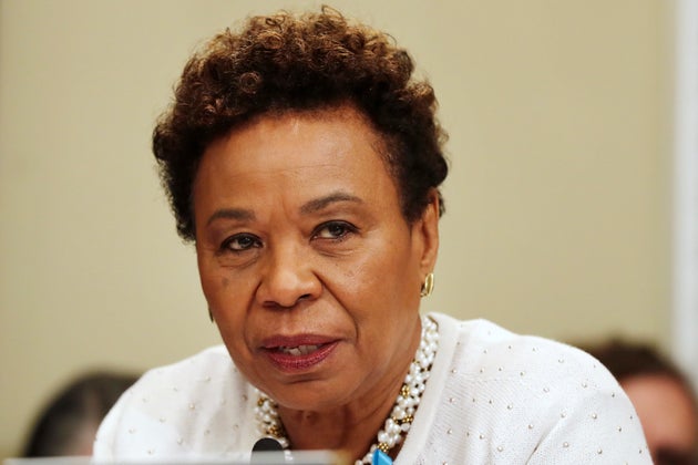Rep. Barbara Lee (D-Calif.) questions Budget Director Mick Mulvaney on Capitol Hill on May 24,