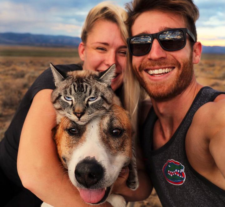 Cynthia Bennett and Andre Sibilsky love to explore the great outdoors with their rescue dog Henry and rescue cat Baloo in tow.