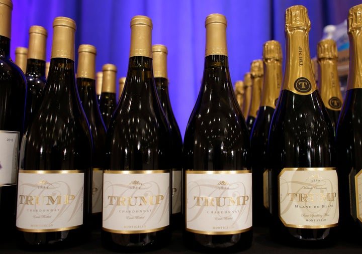 A pack of Trump Chardonnay bottles sit on a table in 2016 ...