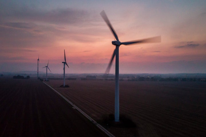 Wind turbines in Melaune, Germany, on September 2018.