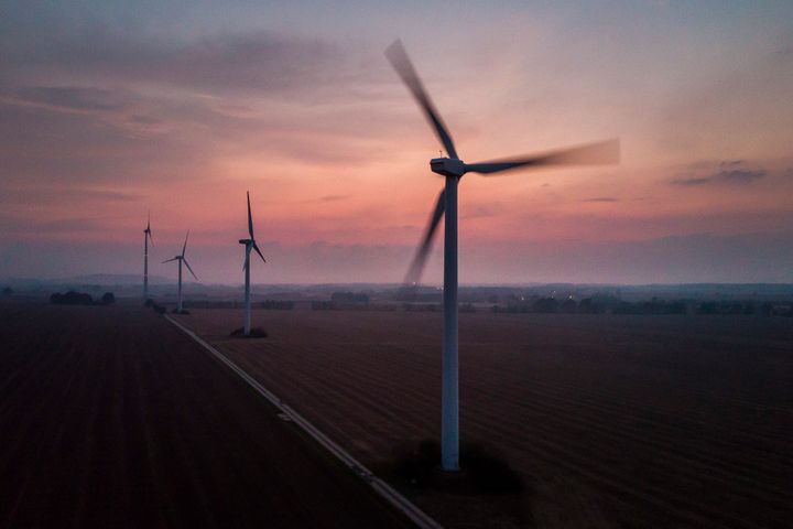 Wind turbines in Melaune, Germany, on September 2018.