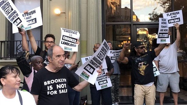 Protesters in the Flatbush neighborhood in Brooklyn, New York. In March, Democratic Mayor Bill de Blasio signed legislation extending rent regulation laws through April 2021.