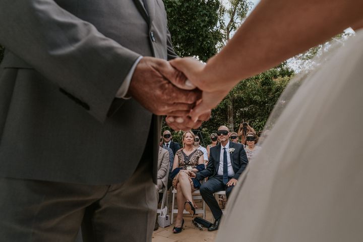 “When we lose one of our senses the others become heightened,” officiant Jarrad Bayliss said during the ceremony. “Which allows us to experience something as beautiful as these vows in a totally unique way. Today, we get to experience that in Steph’s way.”