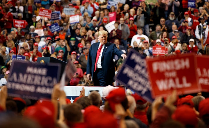 President Donald Trump arrives to speak at a campaign rally in Cleveland on Nov. 5, 2018.