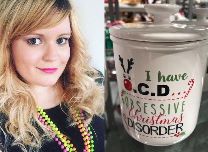 Emily Heath (left) lives with OCD. The kitchenware range which has since been pulled from TK Maxx (right).
