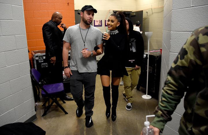 Ariana Grande and Scooter Braun backstage on her 'Dangerous Woman' world tour