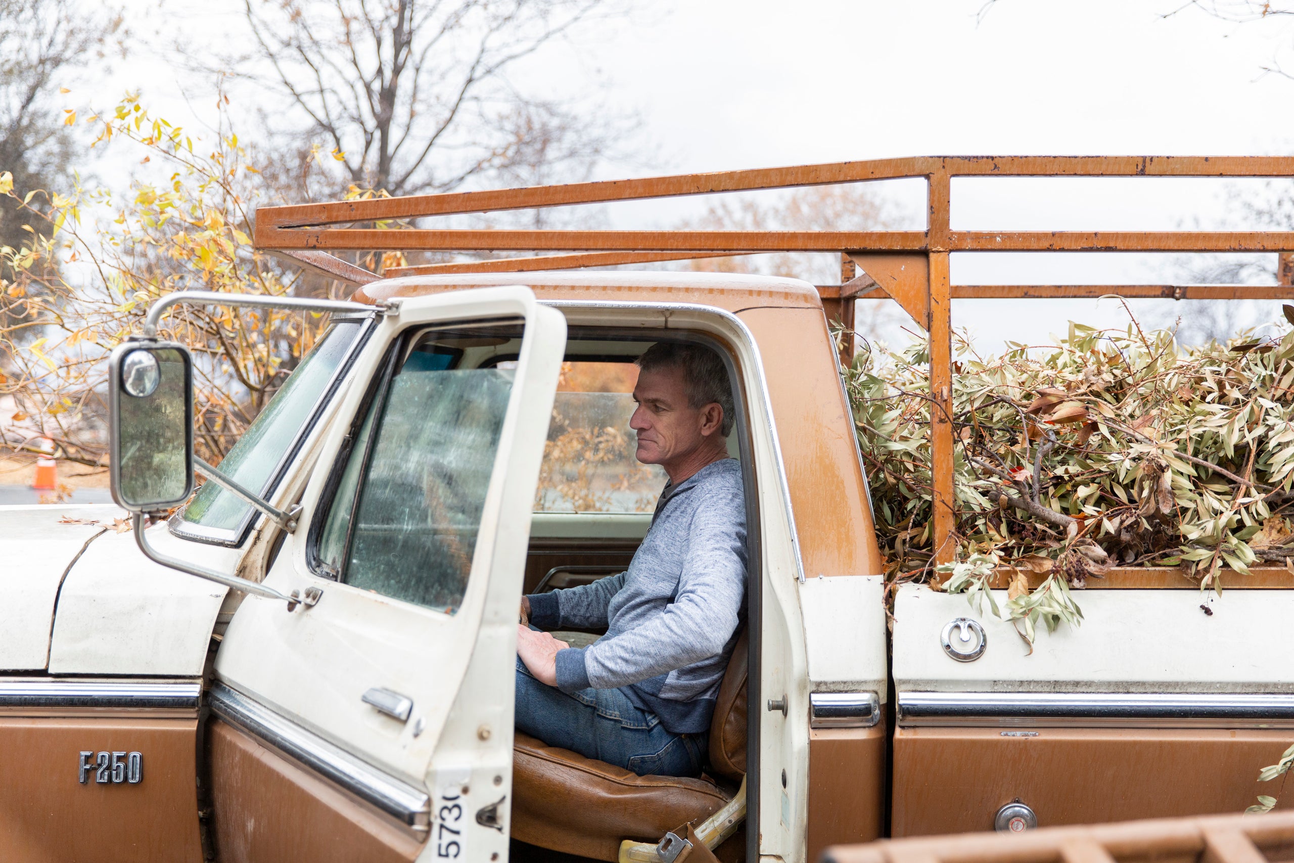 Robert Bean's truck, though it was filled with brush, starts up after the fires. The truck was one of the only intact items o